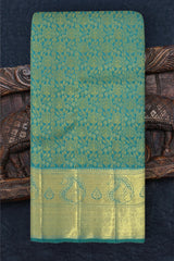 Bluish Green Kanchipuram Silk Saree with Jackard Floral body with Mango Self border and Lotus floral Pallu