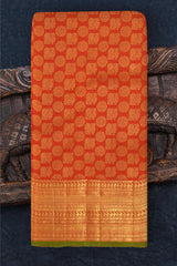 Chilli Red Kanchipuram Silk Saree with Plain Annapakshi and Rudraksham body with Smal line design Contrast border and Red Pallu with rudraksham, mango, intricately designs