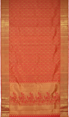 Coral Pink Kanchipuram Silk Saree with Jackard body with Lotus and bavanshi Self border and Tissue with floral embossed design Pallu