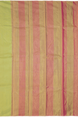 Green Kanchipuram Silk Saree with Tissue Plain Tissue body with Plain Self border and Pink Tissue Pallu with green lines