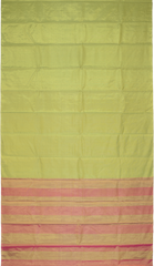 Green Kanchipuram Silk Saree with Tissue Plain Tissue body with Plain Self border and Pink Tissue Pallu with green lines