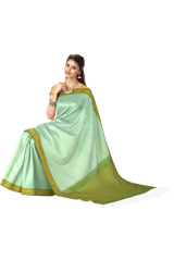 Light Green Kanchipuram Silk Saree with Plain Silk Saree body with Diamond Contrast border and Light Green Pallu with Diamond Motif and floral Pattern