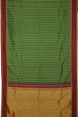 Bottle Green Kanchipuram Silk Saree with Butta peacock on the body with Maroon contrast border and Grand Maroon Pallu Intricately design Semi circle pattern with mango motif