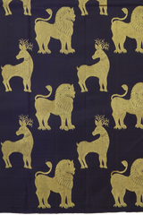 Navy Blue Kanchipuram Silk Saree with Animal on the body with Navy Blue self border and Grand Navy Blue Pallu with zig zag pattern