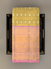 Golden Elegance with Lilac Contrast Pure Silk Saree