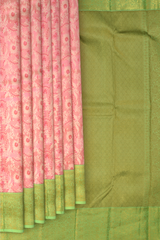 Lotus Pink and Pista Green Contrast Pure Silk Saree with Jacquard Weave