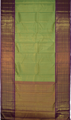 Lime Green Kanchipuram jacquard Silk Saree with intricately designed patterns on the body with wine purple vaada malli contrast border and peacock, diamond designs in pallu