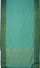 Light Green Kanchipuram Silk Saree with vertical rudraksham design on the body with dark green contrast border and annam, leaf, benarspet designs in pallu